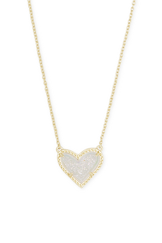 Ari Heart Gold Pendant Necklace in Iridescent Drusy