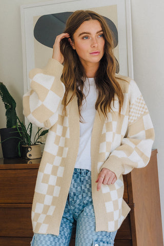 Warm Embrace Checkered Cardigan in Plus