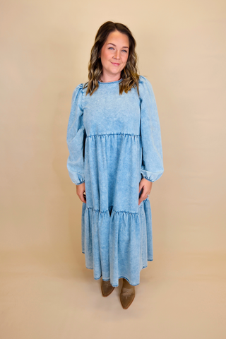 Acid Wash Tiered Maxi Dress