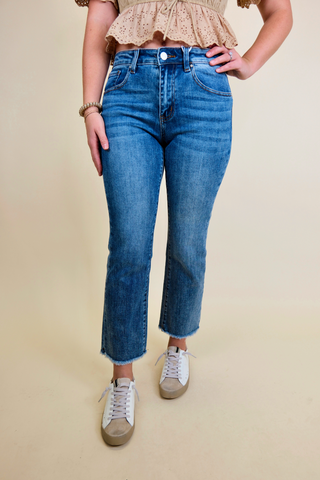 Mia Mid Rise Fray Hem Jeans