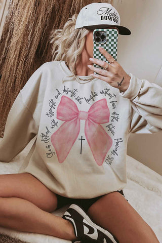 PROVERBS PINK BOW GRAPHIC SWEATSHIRT