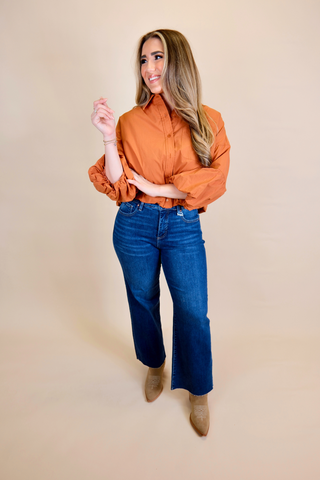 Button Down Bubble Sleeve Top