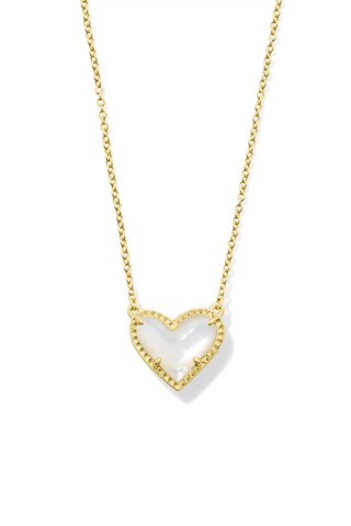 Ari Heart Gold Pendant Necklace in Ivory Mother-of-Pearl