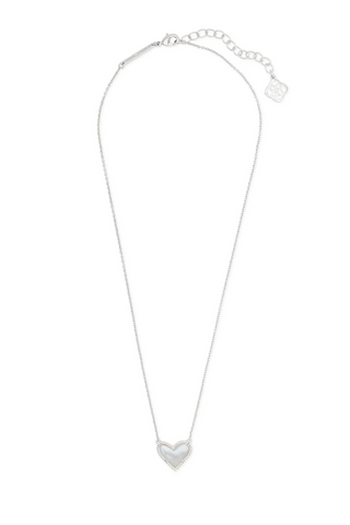 Ari Heart Short Silver Pendant Necklace in Ivory Mother-of-Pearl