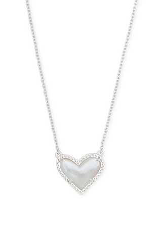 Ari Heart Short Silver Pendant Necklace in Ivory Mother-of-Pearl